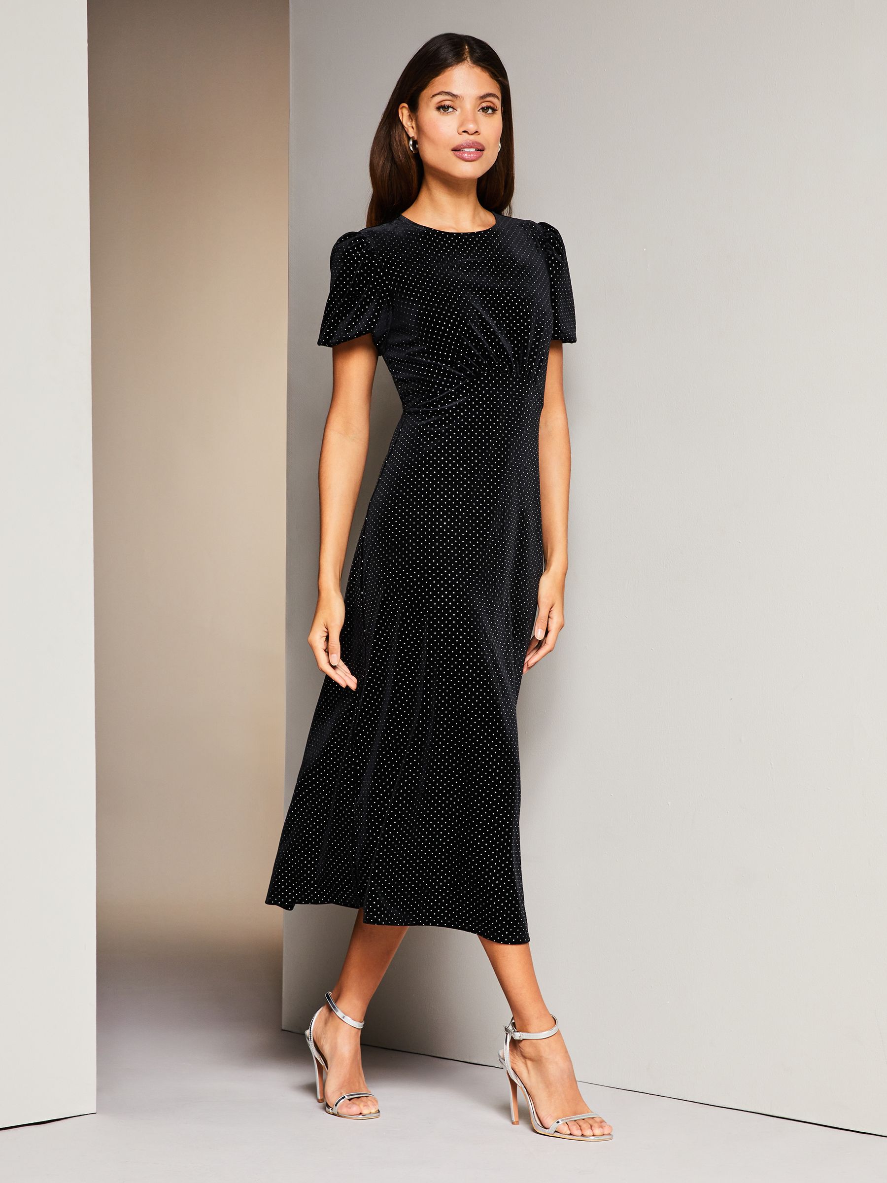Buy Lipsy Black Velvet Jersey Puff Short Sleeve Underbust Summer Midi Dress  from Next Luxembourg