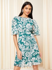 Friends Like These Green Flutter Sleeve Chiffon Mini Dress - Image 1 of 4