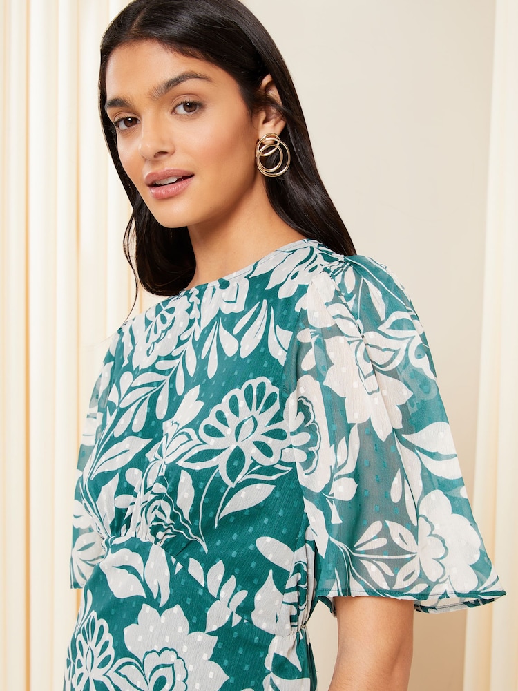 Friends Like These Green Flutter Sleeve Chiffon Mini Dress - Image 2 of 4 Friends Like These Green Flutter Sleeve Chiffon Mini Dress - Image 2 of 4