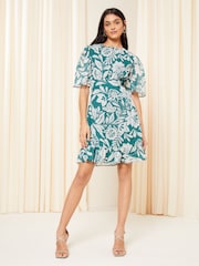 Friends Like These Green Flutter Sleeve Chiffon Mini Dress - Image 3 of 4