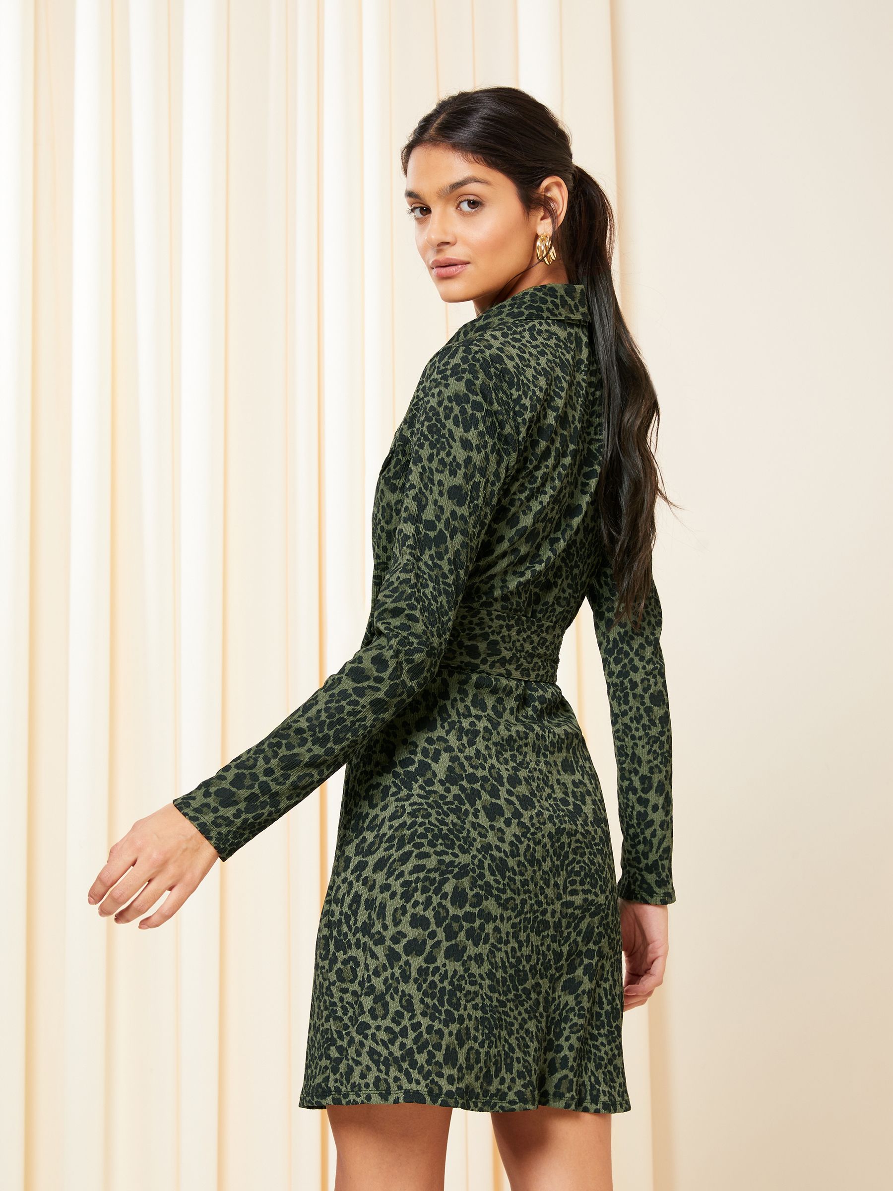 Buy Friends Like These Khaki Belted Long Sleeve Mini Button Through Shirt Dress from Next Luxembourg