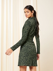 Friends Like These Khaki Belted Long Sleeve Mini Button Through Shirt Dress - Image 4 of 4