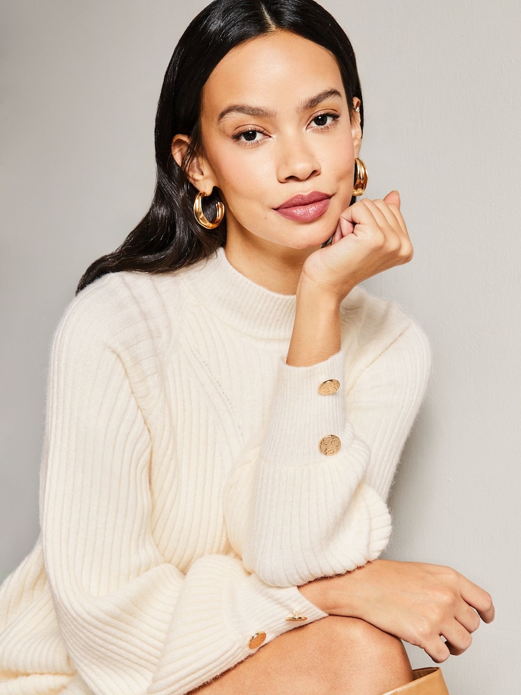Lipsy Ivory White Long Sleeve Roll Neck Knitted Jumper Dress - Image 4 of 4