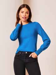 Lipsy Azure Blue Long Sleeve Scallop Detail Knitted Jumper - Image 1 of 3