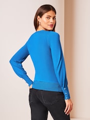 Lipsy Azure Blue Long Sleeve Scallop Detail Knitted Jumper - Image 2 of 3