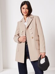 Lipsy Light Camel Hammered Button Dolly Coat - Image 1 of 4