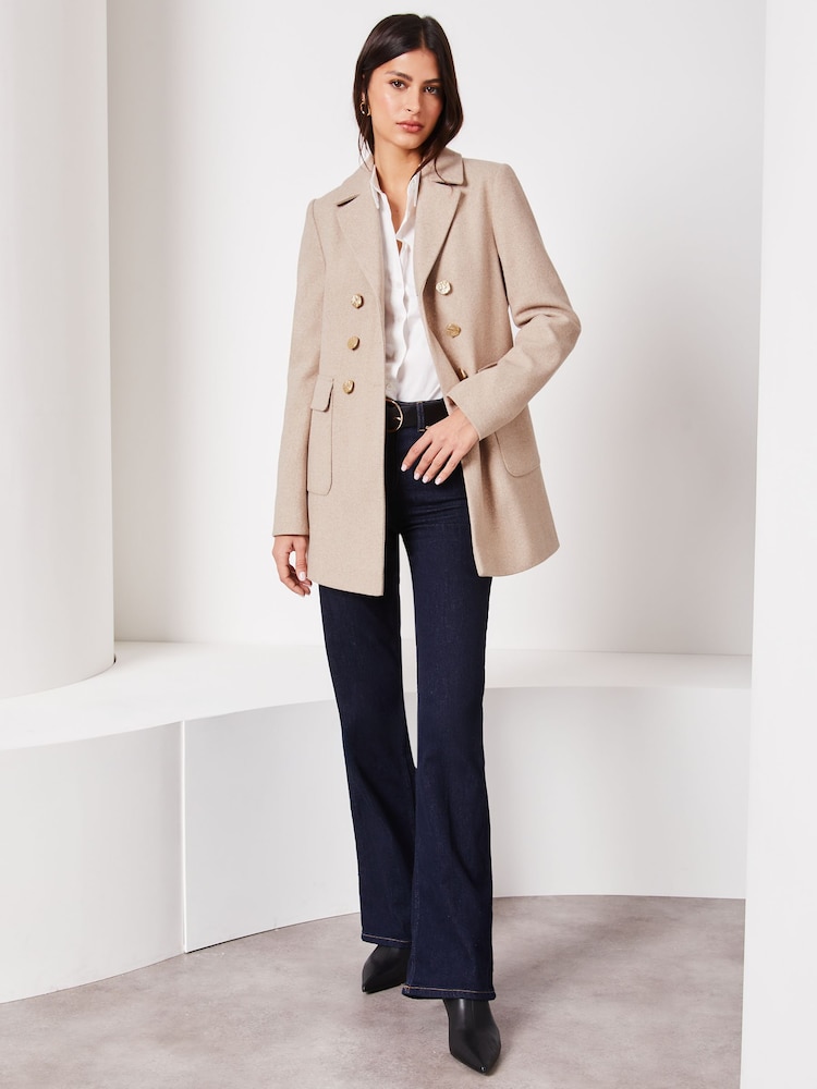 Lipsy Light Camel Hammered Button Dolly Coat - Image 2 of 4