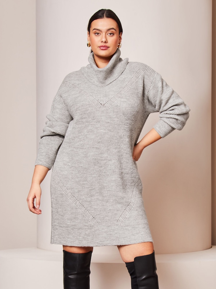 Lipsy Grey Curve Long Sleeve Cowl Neck Knitted Jumper Dress - Image 1 of 4 Lipsy Grey Curve Long Sleeve Cowl Neck Knitted Jumper Dress - Image 1 of 4