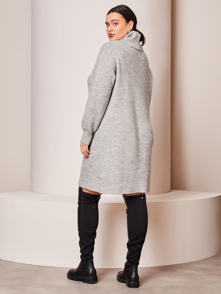 Lipsy Grey Curve Long Sleeve Cowl Neck Knitted Jumper Dress - Image 2 of 4 Lipsy Grey Curve Long Sleeve Cowl Neck Knitted Jumper Dress - Image 2 of 4