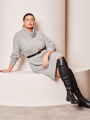 Lipsy Grey Curve Long Sleeve Cowl Neck Knitted Jumper Dress - Image 3 of 4