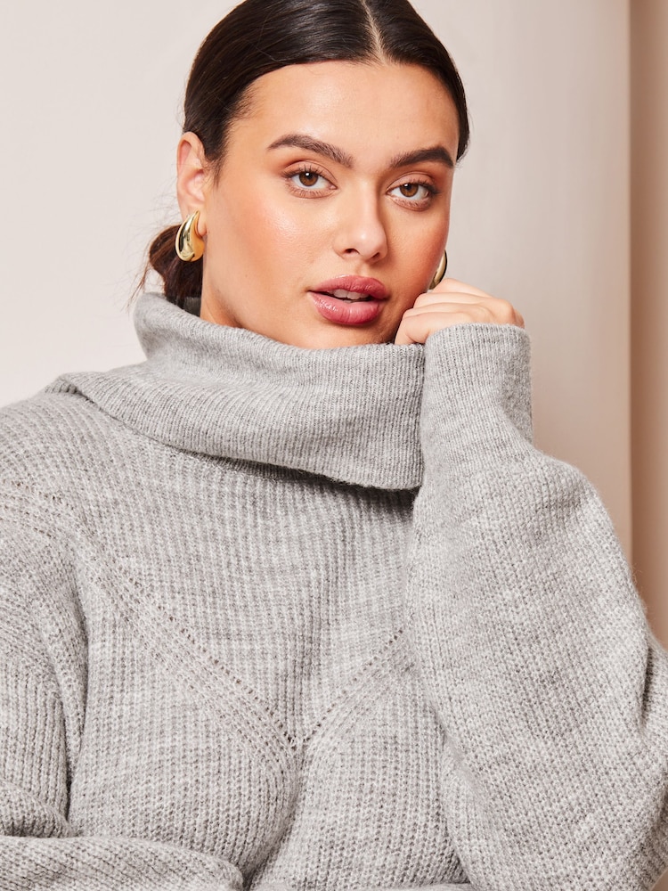Lipsy Grey Curve Long Sleeve Cowl Neck Knitted Jumper Dress - Image 4 of 4 Lipsy Grey Curve Long Sleeve Cowl Neck Knitted Jumper Dress - Image 4 of 4
