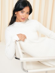Friends Like These Ivory White Cable High Neck Knitted Dress - Image 4 of 4