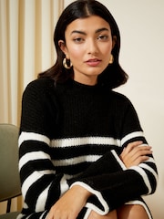 Friends Like These Black/White Striped Knitted Long Sleeve Jumper Dress - Image 2 of 4