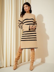Friends Like These Camel stripe Striped Knitted Long Sleeve Jumper Dress - Image 3 of 4