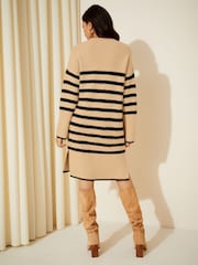 Friends Like These Camel stripe Striped Knitted Long Sleeve Jumper Dress - Image 4 of 4