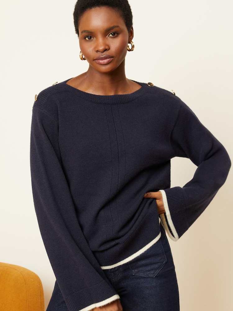 Love & Roses Navy Blue Petite Oversized Cosy Knitted Jumper - Image 1 of 4 Love & Roses Navy Blue Petite Oversized Cosy Knitted Jumper - Image 1 of 4