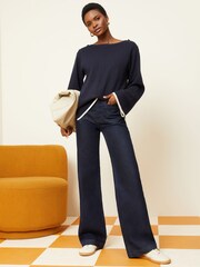 Love & Roses Navy Blue Petite Oversized Cosy Knitted Jumper - Image 4 of 4