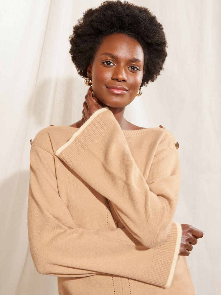Love & Roses Camel Oversized Cosy Knitted Jumper - Image 2 of 4