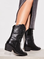 Lipsy Black Pull On Calf Pointed Western Heel Boot - Image 2 of 5