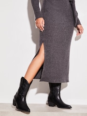Lipsy Black Pull On Calf Pointed Western Heel Boot - Image 3 of 5