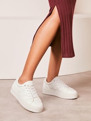 Lipsy White Wide Fit Chunky Quilted Lace Up Flatform Trainer - Image 1 of 5