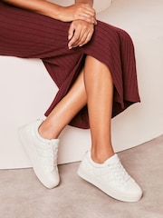 Lipsy White Wide Fit Chunky Quilted Lace Up Flatform Trainer - Image 2 of 5