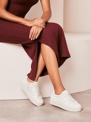 Lipsy White Wide Fit Chunky Quilted Lace Up Flatform Trainer - Image 3 of 5