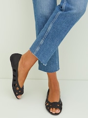 Friends Like These Black Wide Fit Peep Toe Cut Out Flat Ballerina - Image 2 of 4