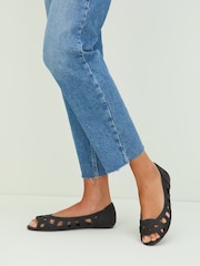 Friends Like These Black Wide Fit Peep Toe Cut Out Flat Ballerina - Image 3 of 4