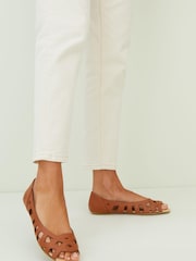 Friends Like These Brown Regular Fit Peep Toe Cut Out Flat Ballerina - Image 1 of 4