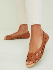 Friends Like These Brown Regular Fit Peep Toe Cut Out Flat Ballerina - Image 2 of 4