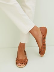 Friends Like These Brown Regular Fit Peep Toe Cut Out Flat Ballerina - Image 3 of 4