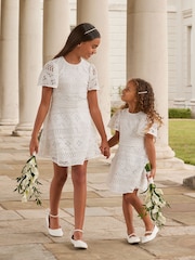 Lipsy Ivory Flutter Sleeve Lace Occasion Dress - Image 1 of 1