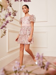 Lipsy Pink Embroidered Square Neck Occasion Dress (3-16yrs) - Image 2 of 4