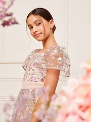 Lipsy Pink Embroidered Square Neck Occasion Dress (3-16yrs) - Image 3 of 4