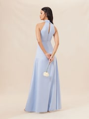 Lipsy Blue Halter Neck Empire Bridesmaid Satin Maxi Dress - Image 2 of 4