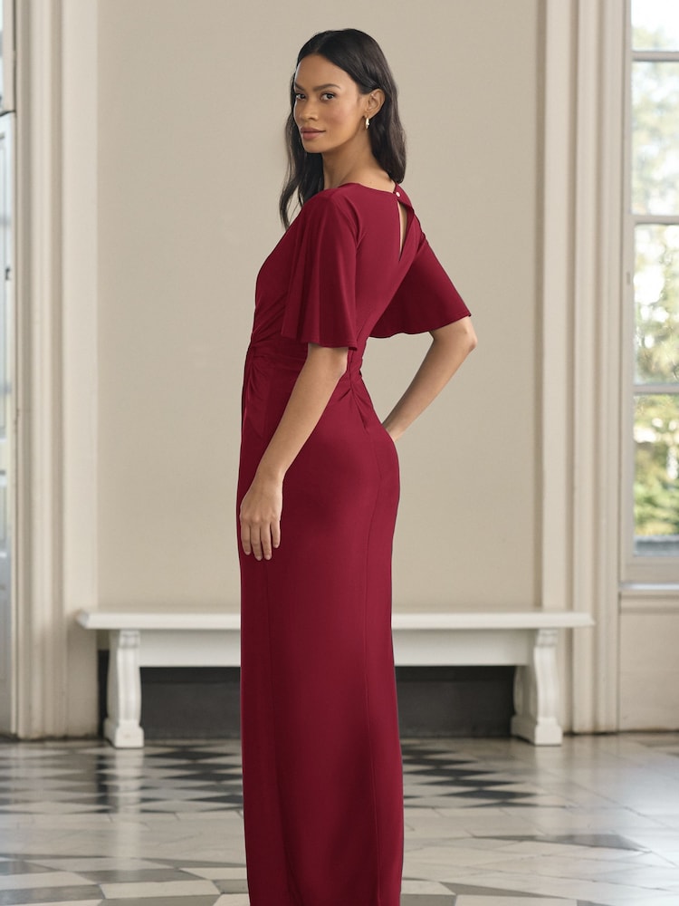 Lipsy Berry Red Short Sleeve V Neck Slinky Bridesmaid Dress - Image 2 of 4
