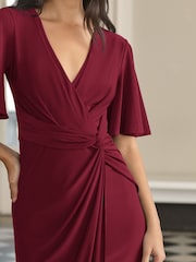 Lipsy Berry Red Short Sleeve V Neck Slinky Bridesmaid Dress - Image 4 of 4