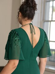 Lipsy Forest Green Flutter Sleeve Hand Embellished Bridesmaid Dress - Image 2 of 3