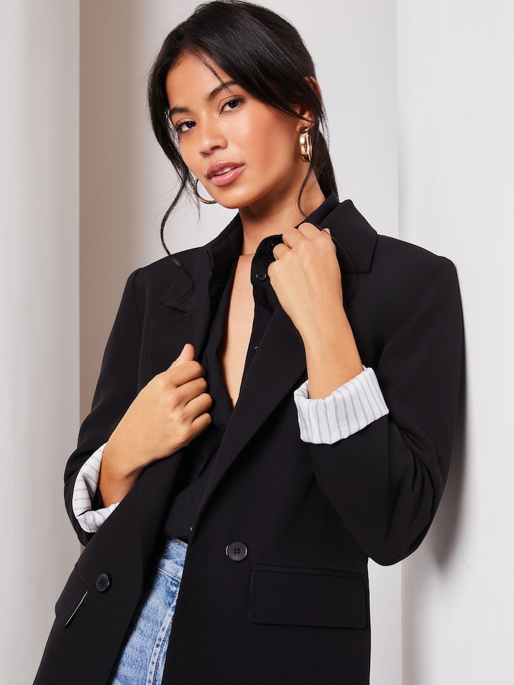Lipsy Black crepe Relaxed Longline Tailored Blazer - Image 4 of 4