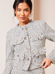 Lipsy Black Black/White Cropped Tailored Button Through Pocket Blazer Jacket - Image 4 of 4