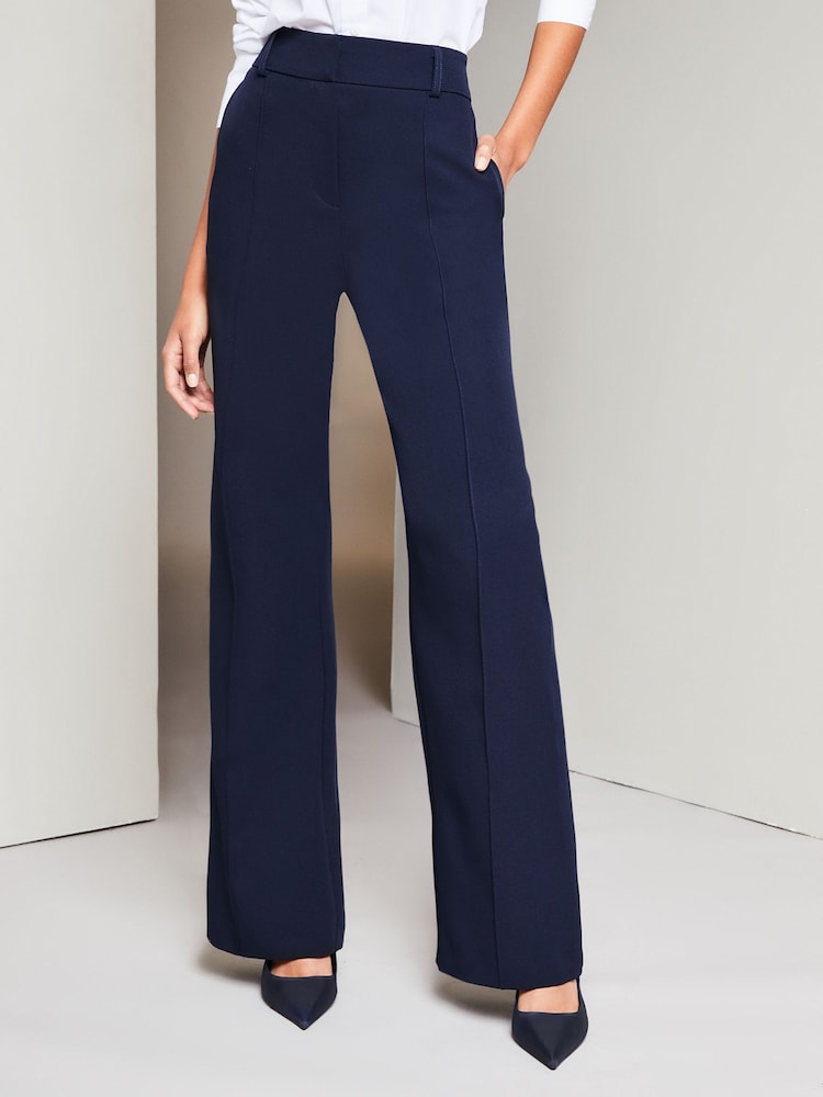 Lipsy Navy Blue Wide Leg Woven Smart Trousers - Image 1 of 4