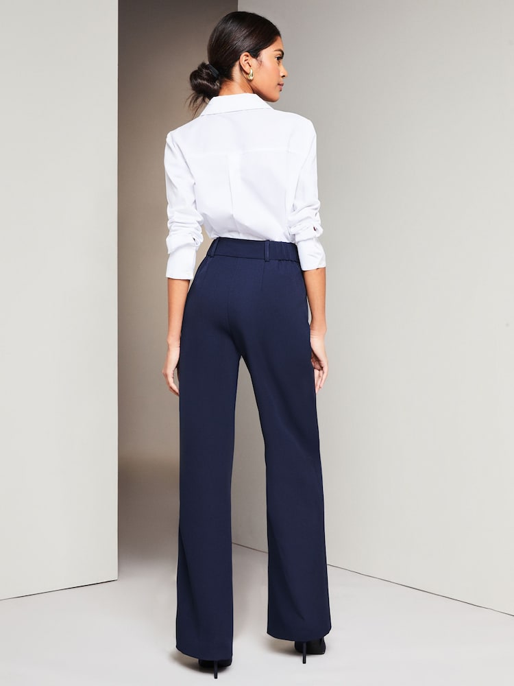 Lipsy Navy Blue Wide Leg Woven Smart Trousers - Image 2 of 4