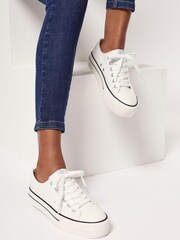 Lipsy White Wide Fit Flatform Lace Up Canvas Chunky Trainer - Image 1 of 4