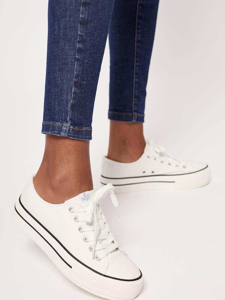 Lipsy White Wide Fit Flatform Lace Up Canvas Chunky Trainer - Image 2 of 4