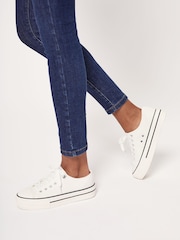 Lipsy White Wide Fit Flatform Lace Up Canvas Chunky Trainer - Image 4 of 4