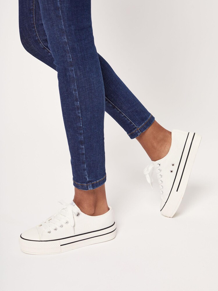 Lipsy White Wide Fit Flatform Lace Up Canvas Chunky Trainer - Image 4 of 4