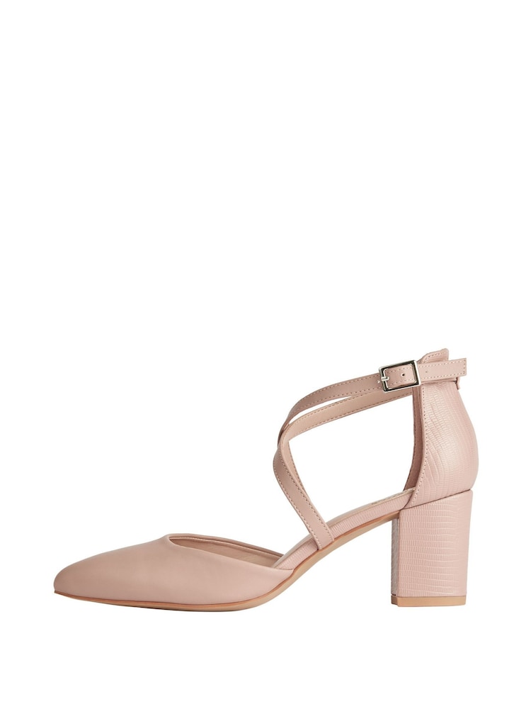 Friends Like These Nude Pink Standard Fit Cross Over Mid Court Block Heel Shoes - Image 5 of 5