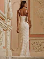 Lipsy White Tall Paige Sequin Cami Cowl Bridesmaid Dress - Image 2 of 3