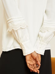Love & Roses Ivory White Lace Trim Pintuck Detail Button Through Shirt - Image 2 of 4